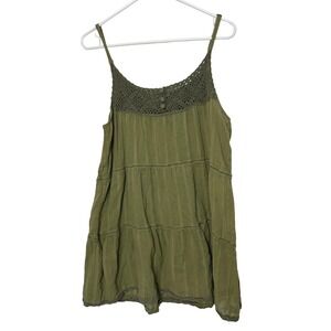 Y2K Heritage 1981 Cami Top Women L Olive Green Crochet Lace Tiered Boho Babydoll